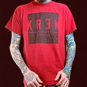 Mens Red KREW skate streetwear t shirt